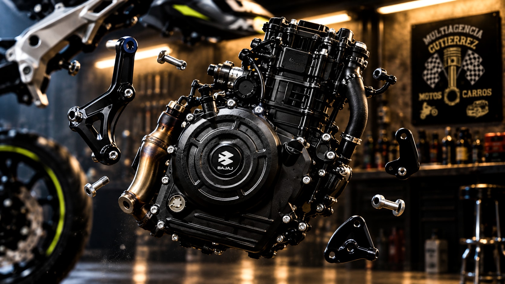 Detalle del motor y sus piezas