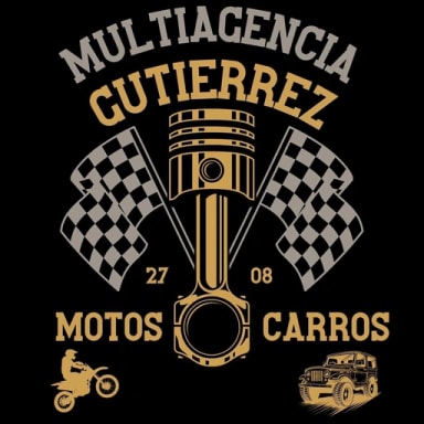 Emblema de Multiagencia Gutiérrez: pistón y banderas a cuadros